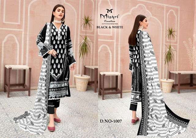 Mishri Black White Lalest Fancy Designer Black And White Heavy Cotton Print Karachi Dress Material